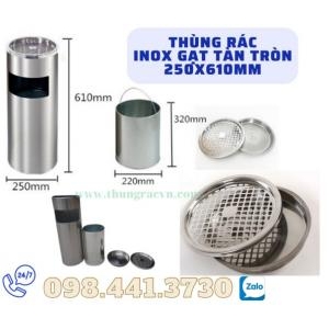 Thùng rác inox tròn gạt tàn 250x610mm #thung_rac_inox_250x610mm, #thungracinoxtron, Thùng rác nhựa, thùng rác composite Việt Xanh